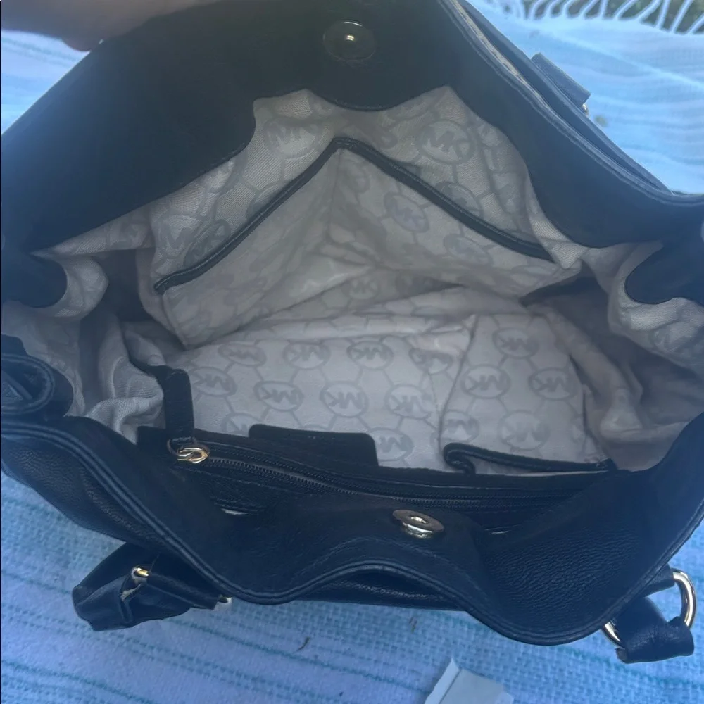 Michael Kors Hamilton Black Leather Tote with Gold-Tone Accents